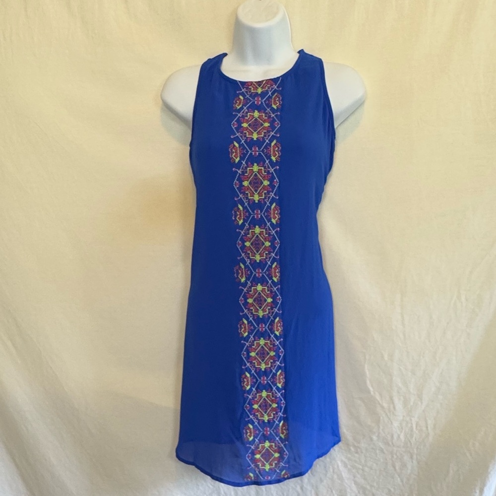 D-161‎ My Michelle Blue with Colorful Embroidered Detail Sleeveless MIDI Dress